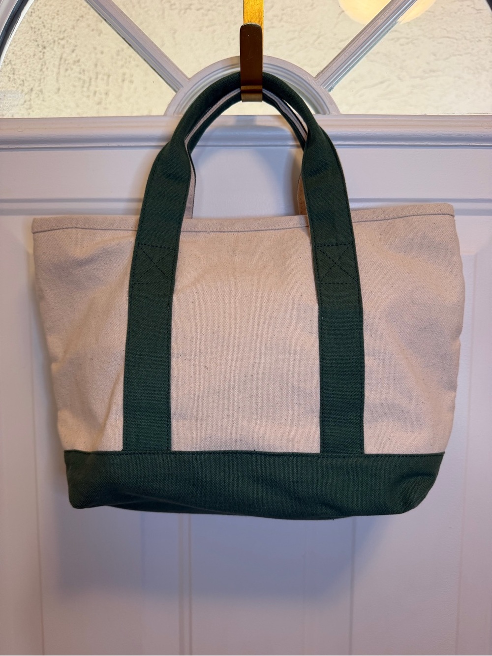 America & Beyond Olive Beaded Canvas Boat Tote - Green and Cream - Picture 2 of 5